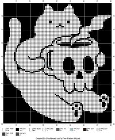 a cross stitch pattern that looks like a cartoon character with a skull on his chest