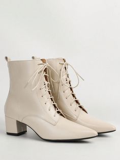 Fashionable Women's Pointed Toe Lace-Up Mid-Calf Boots Fall For Christmas And New Year Holiday Valentine Gift Beige         Women Shoes, size features are:Bust: ,Length: ,Sleeve Length: Shein Boots, Over The Knee Socks, Boots Women Fashion, Womens Mid Calf Boots, Boots Fall, Calf Boots, Mid Calf Boots, Kids Beachwear, Maternity Bag