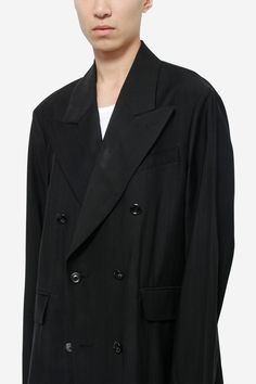 SHARP DB Blazer in black viscose, long sleeves, double-breasted button fastening, straight hem, front pockets, classic revers