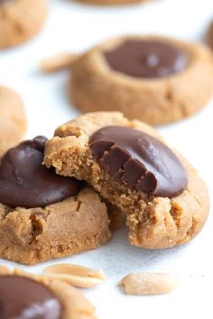 peanut butter and chocolate chip cookies on a baking sheet