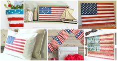 american flag decorations and crafts are featured in this collage