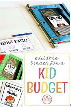 the ultimate binder for a kid's budget book with text overlaying it