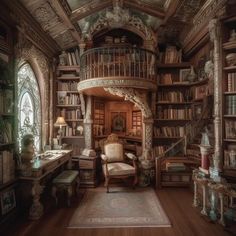 a room filled with lots of books and furniture