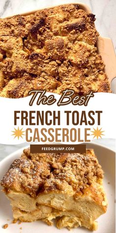 This easy French Toast Casserole is my new favorite way to make French toast. All you do is combine all the ingredients in a casserole dish and bake it for 45-50 minutes. I love this method because it frees up your stovetop so you can make other breakfast items like scrambled eggs and bacon. The top of the casserole is garnished with a delicious brown sugar streusel. Frenchtoastcasserole Easy, French Toast Bake Quick, French Toast Casserole Easy Quick, Best French Toast Bake, French Toast Recipe Casserole, Sourdough French Toast Casserole, Easy French Toast Casserole, Overnight French Toast Casserole, French Toast Casserole Recipe