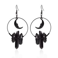 Black Moon Crystal Earrings - Standart / Black - earrings Mermaid Festival, Goth Alternative Fashion, Gothic Mermaid, Lunar Witch, Moon Quartz, Dark Earrings, Witchy Earrings, Outfits Gothic, Pngs For Moodboards