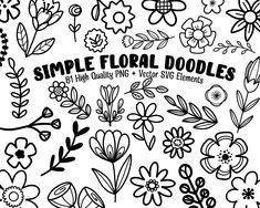 the floral doodles set includes flowers and leaves