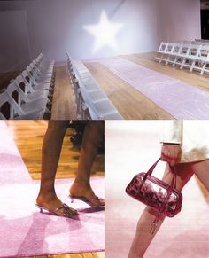 several different pictures of women's legs and purses on the runway at a fashion show