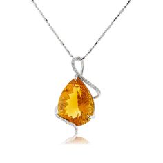 Pear Citrine & Diamond Draped Pendant - Park City Jewelers Pear-shaped Diamond Jewelry With Accent Stones, Pear-shaped Topaz Gemstone Jewelry, Fine Jewelry Gemstone Pendant With Accent Stones, Fine Jewelry Pear-shaped Citrine, Fine Jewelry Citrine With Diamond Accents, Exquisite Pear-shaped Gemstone Jewelry, Pear-shaped Citrine Gemstone Jewelry, Pear Shaped Citrine Gemstone Jewelry, Citrine Teardrop Pendant Jewelry