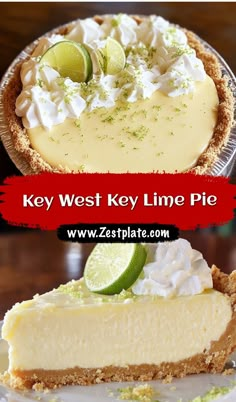 key west lime pie on a plate with the words key west lime pie above it