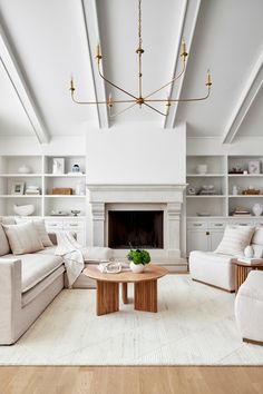 a living room filled with furniture and a fire place in the middle of a room