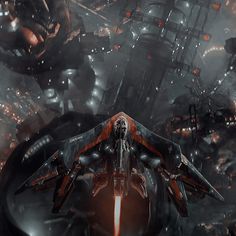 a sci - fi fighter jet flying over a futuristic city