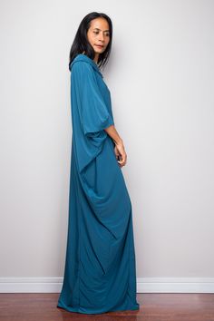 "Kaftan Dress, Teal Maxi Dress, Long boho dress, Loose fit dress PRODUCT SIZE : One Size Fits Most * Chest : free up to 60\" * Waist : free up to 60\" * Hips : free up to 60\" * Circumference bottom hem : 45\" * Length : 55\" * Sleeve length : 23\" MATERIAL * ITY Polyester MODEL : * Model chest : 32\", Height 160 cm (5.2) without high heel * Accessories excluded Produced by NUICHAN IMPORTANT NOTE *Please note that colours shown on your monitor may vary from the actual colour of the fabric. If yo Long Boho Dress, Maxi Frocks, Teal Maxi Dress, Dress Loose Fit, Loose Fit Dress, Boho Dresses Long, Dress Modest, Heel Accessories, Frock Dress