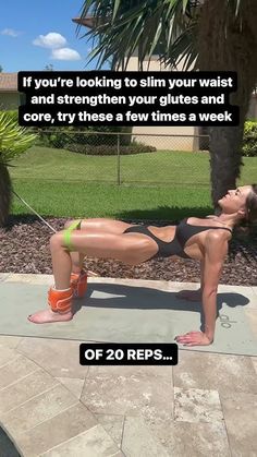 a woman doing a push up on a mat with the caption if you're looking to slim your waist and strength your guts and core, try these few times a week