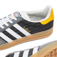 Find ADIDAS Gazelle Indoor on Editorialist. adidas are gearing up for the incoming Paris Olympics with a line-up of limited edition releases, including these Gazelle Indoor sneakers. Grey suede and pinstriped black textile team up atop a retro gum sole, accented at the heel with a hit of vibrant yellow. At the tongue, the usual Trefoil logo has been repurposed to mimic the Olympic Flame – a symbol of continuity between ancient and modern games. Suede Upper, Textile Underlay, Perforated Tongue, L Adidas Gazelle Indoor, Olympic Flame, Paris Olympics, Modern Games, Grey Suede, Sneakers Grey, Adidas Gazelle, Gray Suede, Lace Closure