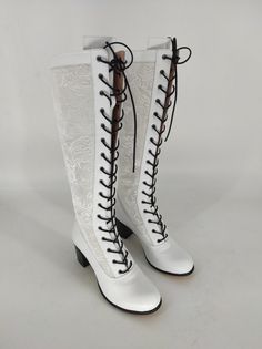 Handmade genuine leather custom made women's boots. Every size available. Door to door express shipping. #victorianboots #womenboots #customboots #leatherboots #suzaniboots #laceupboots #weddingboots #gift #forher #handmade #festivalboots #casualboots #bemyboots #etsyaddict #todayusa #ny White Leather Heeled Boots With Wide Calf, White Leather Wide Calf Heeled Boots, White Leather Heeled Boots For Wide Calf, White Leather Fitted Mid-calf Boots, Fitted White Leather Mid-calf Boots, Fitted Almond Toe Boots With Laces, Fitted White Leather Heeled Boots, Western Style Fitted Platform Boots With Round Toe, Leather Lace-up Boots With Closed Toe