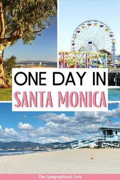 Pinterest pin for Ultimate One Day In Santa Monica Itinerary Cali Trip, Usa Trip, Santa Monica Beach, California Road Trip, California Trip, Santa Monica Pier, California Travel Road Trips, Santa Monica California, Usa Travel Destinations