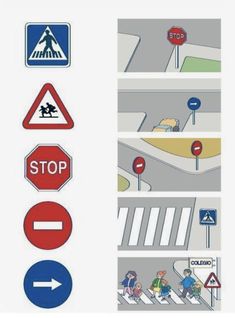 various traffic signs are shown on the same page as they appear to be in different directions