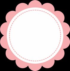 a white circle with pink scalloped edges on a black background in the shape of a flower