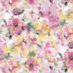 an abstract floral background with pink, yellow and green flowers