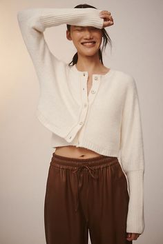 From holy-grail tees and perfectly fitted jeans to laidback dresses, PILCRO is on everyone’s most-wanted-wardrobe list. | Cropped Cardigan Sweater by Pilcro in White, Women's, Size: XL, Nylon/Wool/Acrylic at Anthropologie White Cropped Cardigan, Fitted Jeans, Cardigan Sweater Vest, Crop Cardigan, Fitted Cardigan, Cardigan Sweaters, Cropped Cardigan Sweater, Dress Gift, Beige Sweater