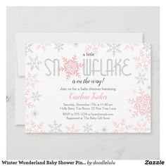 a pink and silver snowflake baby shower card