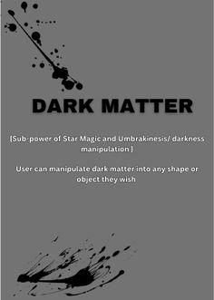 the back cover of dark matter, with black ink splatters and white text