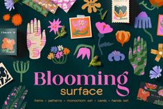 the cover of blooming surface magazine features hand - made stamps, flowers and plants