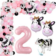 PRICES MAY VARY. Cow 2nd Birthday Party Supplies: You will get 45 x latex balloons 12 inch, 24 x latex balloons 5 inch, 1 x number 2 foil balloon 40 inch(Helium Supported), 2 x cow head foil balloons 30*35 inch(No Helium Supported), 2 x mini cow foil balloons, 1 x walking cow foil balloon 29*14 inch (No Helium Supported), 1 x 110 hole balloon chain, 1 x adhesive dispense. Cow Animal Party Supplies: Cow balloon garland is perfect for girl's or boy's birthday party decoration, farm themed birthday Kendall Rae, Pig Balloon, Animal Party Decorations, Girls 3rd Birthday, Farm Animal Party, Farm Animals Theme