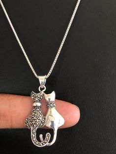 Marcasite Cat Necklace Sterling Silver Marcasite Cat Pendant - Etsy Beaded Ankle Bracelets, Lover Jewelry, Cat Pendant Necklace, Cat Lady Gift, Sterling Silver Marcasite, Cat Pendants, Foot Jewelry