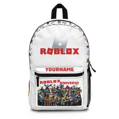 Bring your passion for Roblox to life with our personalized backpack that's not only practical and durable, but also makes a real statement - with your own name or nickname on it. The backpack that suits you: Personalized: Simply enter your name or nickname in the personalization field and make the backpack unique and reflect your personality. ✍️🔥 Versatile Storage: It features 1 main zippered compartment, 1 front pocket for quick access, a side bottle pocket and an interior laptop or tablet co Personalized White Standard Backpack, Customizable White Standard Backpack, Customizable White Rectangular Backpack, Personalized White Backpack For Students, White Customizable Backpack For Students, White Customizable Student Backpack, Customizable White Backpack For Students, Roblox Backpack, Gear Organizer