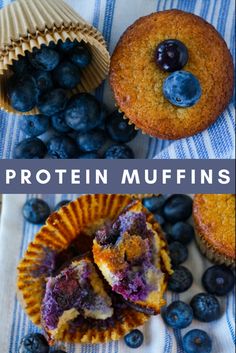 Blueberry muffin and fresh blueberries Protein Blueberry Muffins, Gluten Free Protein Muffins, Protein Blueberry, Blueberry Protein Muffins, Baking With Protein Powder, Protein Muffin Recipes, Protein Mug Cakes, Diet Cookies, Gluten Free Protein