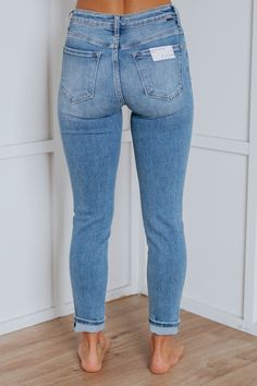 Details: Anna Risen Jeans Mid-Rise Great Stretch No Distressing Relaxed Skinny Fit Fading/Whiskering Zip Fly With Button Closure Raw Edge Hems Medium Wash Denim Available in sizes 0-3XL Rise: 9.5" Inseam: 29.5" Material: 91% Cotton, 6% Polyester, and 3% Spandex We are recommending true to size for most comfort! 1XL - Sizes (16-18) 2XL - Sizes (18-20) 3XL - Sizes (20-22) Slim Fit Denim Bottoms With Button Closure, Non-stretch Medium Wash Jeans With Button Closure, Stretch Bottoms With Button Closure In Light Wash, Spring Slim Fit Jeans With Button Closure, Light Wash Jeans With Button Closure For Spring, Spring Light Wash Jeans With Button Closure, Risen Jeans, Comfy Sandals, Stylish Sandals