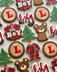 decorated cookies are displayed on a table