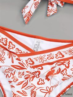 Eromis - Floral Print Contrast Trim 2-Piece Bikini Set: Elegant Swimwear and Stylish Clothing for Women White Tropical Sets For Summer, White Tropical Summer Sets, Beachwear Printed Sleeveless Sets, Beachwear Sleeveless Printed Sets, Sleeveless Printed Beachwear Sets, Red Printed Tankini For Summer, Two-piece Swimwear For Swimming In Summer, Sleeveless Sets For Poolside And Beach Season, White Printed Sets For Beach Season