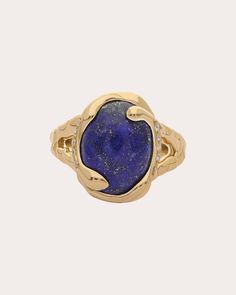 Handcrafted by skilled Jaipur artisans, the Selena ring frames its lapis lazuli cabochon face with organic dripping motifs that capture the fluid brilliance of erupting volcanoes. Cubic zirconia accents create ambient shimmer. From Preeti Sandu’s Molten Collection, bespoke pieces inspired by the mesmerizing flow of fiery, glassy lava. 14k gold-plated sterling silver, cubic zirconia and lapis lazuli Polish with soft cloth Gemstones sourced from Brazil Handcrafted in India Measurements Band width Lapis Lazuli Jewelry, Jewelry Design Drawing, Accesories Jewelry, Crystal Ring, Design Drawing, Crystal Rings, Blue Rings, Gold Plated Sterling Silver, Lapis Lazuli