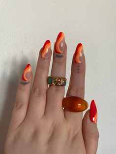 Retro Red Orange Wavy Gel PRESS ON NAILS 70s Vibes Etsy 70s Nails Retro, Nail Sizing Chart, Nails 70s, 70s Nails, Nails Retro, Portsmouth Va