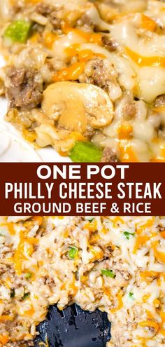 one pot philly cheese steak ground beef and rice casserole is the best comfort food