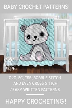 a baby crochet blanket with a teddy bear on it and the words happy croche