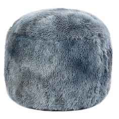 a gray fur poufce on a white background