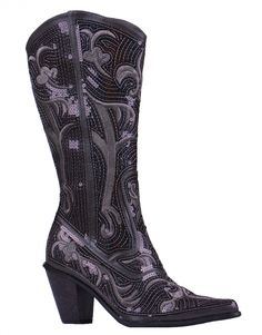 We are dressing up the country cowgirl look with a sassy layer of sequin on a versatile grey color. It's a bold move, but these Helen's Heart boots are a complete fashion statement. These gray boots have a sassy, delicate layer of iridescent sequin that create a beautiful rainbow effect when they hit the light! *Boots are available in whole sizes only (5-11). *Helen's Heart sequin boots tend to run a little bigger. If you're a half size then you'll want to go down to the next whole size. For exa Sparkly Cowgirl Boots Casual, Sparkly Long Cowgirl Boots, Luxury High Heel Cowboy Boots Medium Width, Cowboy Boots Women Cavender's, Western Boots With Glitter, Luxury Chic High Heel Cowboy Boots, Bling Out Cowboy Boots, Silver Sequin With Black Cowboy Boots, Luxury Cowboy Boots With Stacked Heel For Rodeo