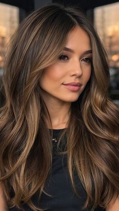 Fabulous Haircuts for Thin Fine Hair: Top 15 Styles for 2024 - Fads Long Layered Hair Balayage, Ombre Hair On Brown Hair, Olive Skin Brunette Hair, Autum Hair Ideas, Medium Chocolate Brown Hair With Highlights, Medium Length Brown Hair Styles, Lowlights For Medium Brown Hair, Balayage Hair Tan Skin, Short Pieces Of Hair Around Face