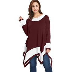 Plus Size Long Sleeve Two Tone Handkerchief T-shirt - Chestnut - 3187838333 - Women's Clothing, Plus Size Women's Clothing  #PlusSizeWomensClothing #Women's #Clothing # #Plus #Size #Women's #Clothing 2023 Fashion Trends Plus Size, Fall 2023 Fashion Trends, Big Size Outfit, Fall 2023 Fashion, Handkerchief Top, 2023 Fashion Trends, Fashion Modest, Robes Vintage, Spandex Shirts