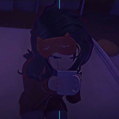 a cartoon character holding a coffee cup in her hand