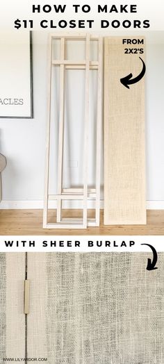 the instructions for how to make a diy closet door with shep burlap