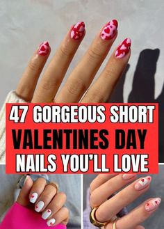 Valentines Manicure Ideas For Short Nails, Nail Designs Christmas Short, Cute Short Nails Fall, Valentine Nails Simple, Cute Short Valentine Nails, Simple Valentines Day Nails Short, Christmas Short Nail Designs, Nail Designs Fall Short