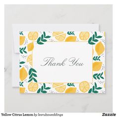 a thank card with lemons and leaves on it