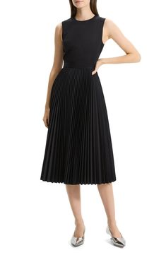 Theory Pleat Skirt Midi Dress | Nordstrom Chic A-line Sleeveless Dress With Box Pleat, A-line Sleeveless Dress With Pleated Hem For Spring, Spring Sleeveless A-line Dress With Pleated Back, Chic A-line Midi Dress With Accordion Pleats, A-line Pleated Dress For Date Night, Chic Sleeveless Dress With Pleated Skirt, Formal Sleeveless Midi Dress With Pleated Waist, Elegant Sleeveless Dress With Pleated Hem, Elegant Sleeveless Dress With Pleated Skirt