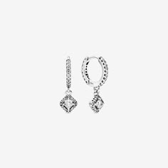 Square Sparkle Hoop Earrings | Sterling silver | Pandora US Sparkle Hoop Earrings, Stile Blair Waldorf, Pandora Earrings, Charms Pandora, Bracelet Pandora, Hoop Earrings Style, Elevated Style, Pandora Silver, Sterling Silver Hoop Earrings