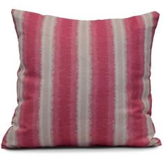 a pink and white striped pillow on a white background