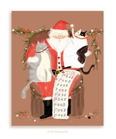 a painting of santa claus holding a cat